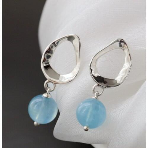 Authentic 925 Sterling Silver Stylish Creative Water Drop Earrings Inlay With Natural Aquamarine Lady 925 Silver Eardrop Gift