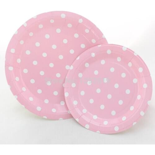 Free Shipping 48pcs Baby Pink Dot Paper Plates Retro Party Plates 7" Round Polka Dot Plates