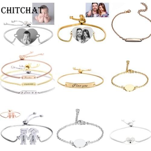 Customized Bracelets Engrave Photo Name Date Bracelet DIY Stainless Steel Charm Bracelets Custom Jewellery Memory Gift