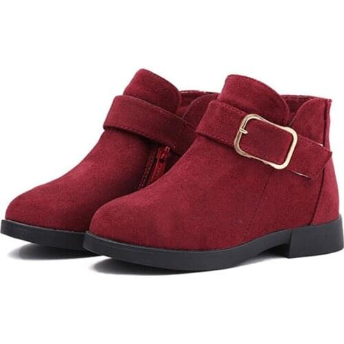 Children Brown Wine Red Buckle Suede Leather Martin Boots For Big Girls Ankle Boots Autumn Winter New 2020 6 9 8 10 12 Years Old