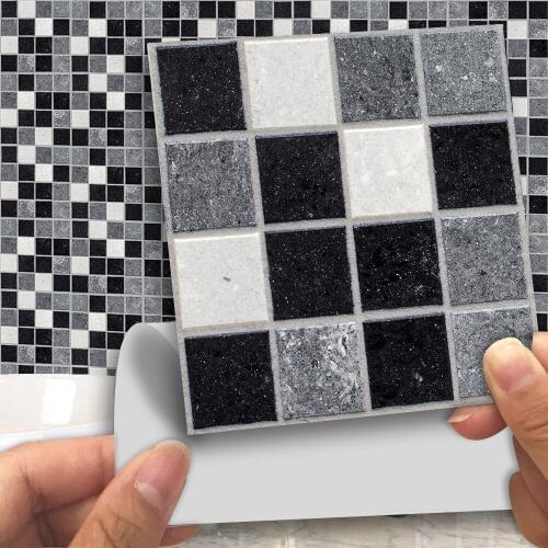 Funlife Home Decor European Style Black and White Gray Mosaic Solid Self-adhesive Wall Stickers Bathroom Tiles Stickers MTS008