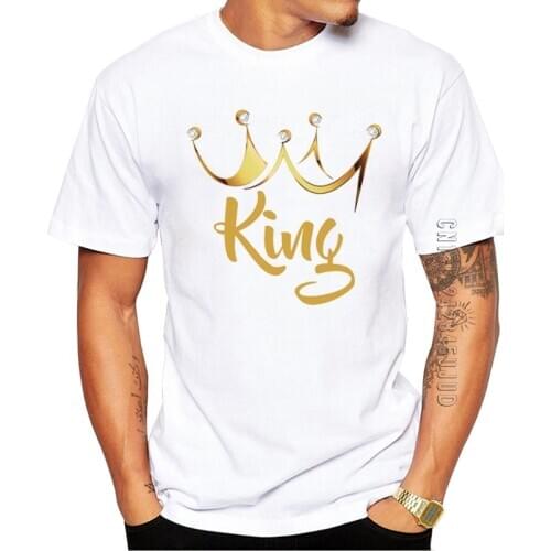 100% Cotton Fashion Men T-Shirt O Neck Casual Tops Gold Crown King Printed Summer Graphic Tshirt Funny Tees