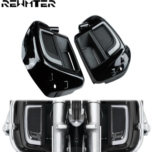 Lower Leg Warmer Vented Fairing Glove Box Set With LED Grill light&Solid Plates For Harley Touring Road King Electra Glide 14-20