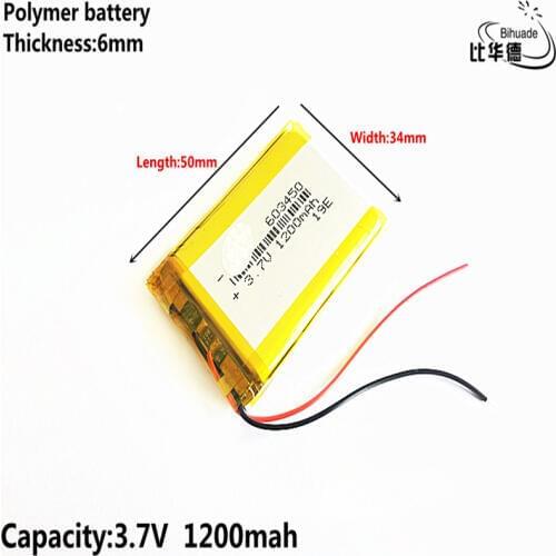 Good Qulity li-polymer rechargeable battery 3.7V 603450 Lithium polymer battery 1200mAh 603450 ( size: 6*34*50mm)