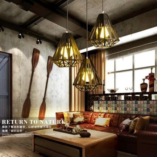 Minimalist personality Nordic retro geometric openwork Diamond Pendant light bar iron creative living room restaurant GY183