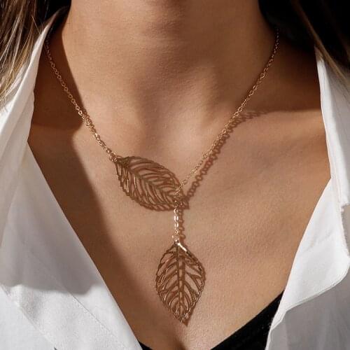Trendy Hollow Tree Leaf Necklaces for Women Girl Alloy Tassel Long Chain Necklaces Pendants Charms Collier Jewelry