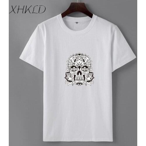 XHKLD Fashion Brand Indian Print t shirt men loose Short Sleeve shirt Unisex O-neck Top Tees Skull funny Camisetas Hombre Camisa