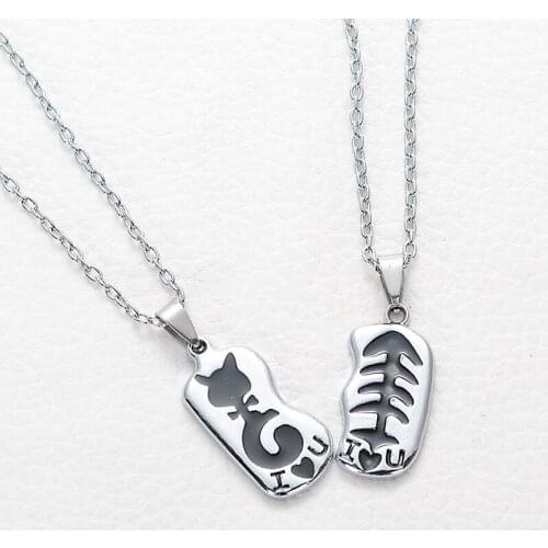 Fashion Cat Fish Pendant Necklace Crystal Heart Couple Pendant Necklace