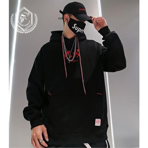 Men Fashion Loose Print Fleece Heavyweight Casual Pullover Hip Hop Sweatshirts with Hooded