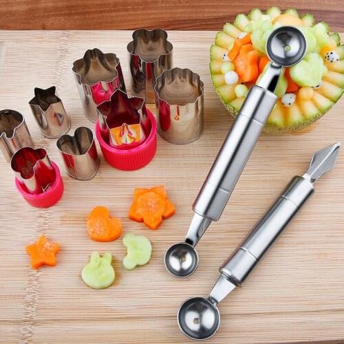 Stainless Steel Vegetable and Fruit Ball Scoop Watermelon Cutter Digging Ball Spoon Platter Tools Set Splitter Mold cooking