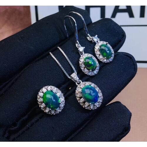 The Best Wedding Gift Opal jewelry set Natural Real Opal 925 sterling silver 1pc pendant,1pc ring,2pcs Earring