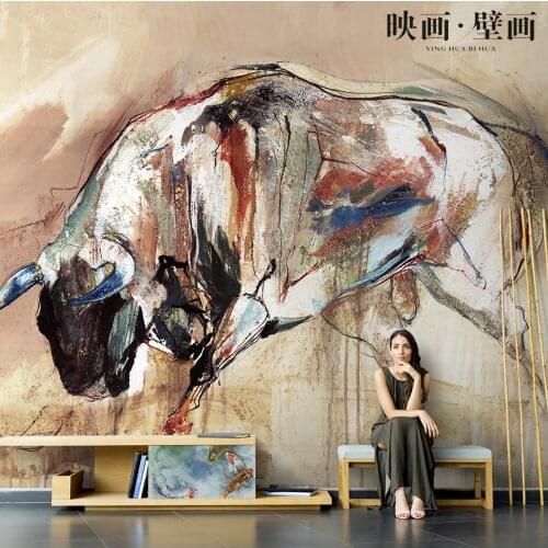 Nordic hand-painted Abstract buffalo fighting wallpaper living room TV background wall sofa decorative mural papel DE parede