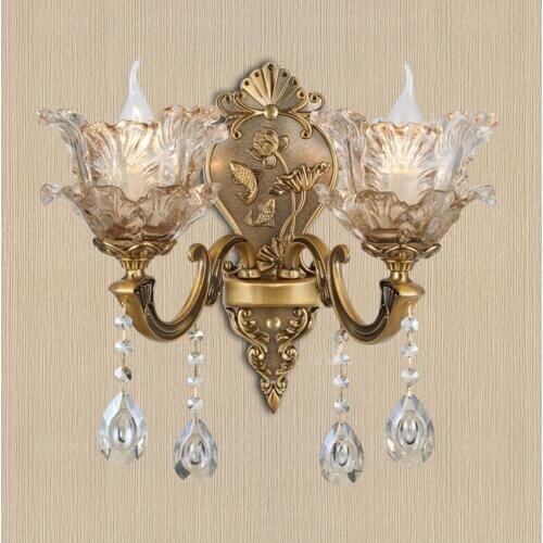 European-style bedroom bedside double single crystal wall lamp living room retro candle wall lamp staircase aisle wall lamp