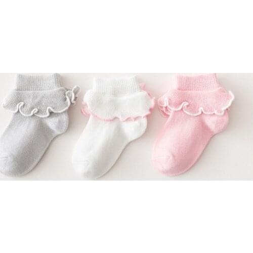 Summer Fashion Kids Socks Newborn To 5 Years Old Baby Girl Ruffle Sock 3 Pairs Cute Baby White Pink Lace Kid Cotton Socks