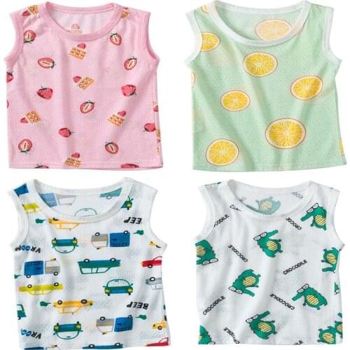 New 2021 Summer Kid Girl Baby Casual Undershirt Cartoon Print Sleeveless Vest Cotton Boys Childrens' Round Neck Tops Clothing