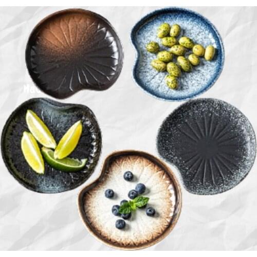 New Chinese Style Creative Retro Japanese Style Tableware Home Ceramics Irregular Bone Plate Cake Snack Fruit Plate