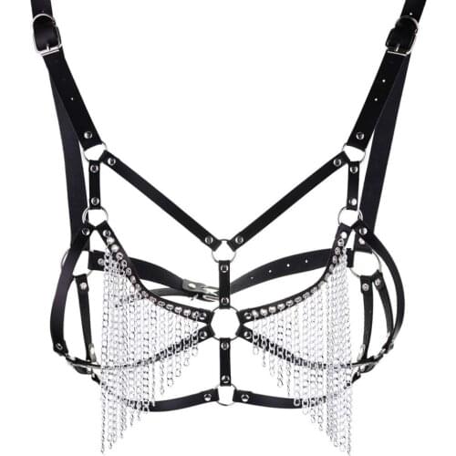 New Sexy pu Leather chain Harness bra Body chain Belt punk sexy chain top women body jewelry festival Fashion Jewelry