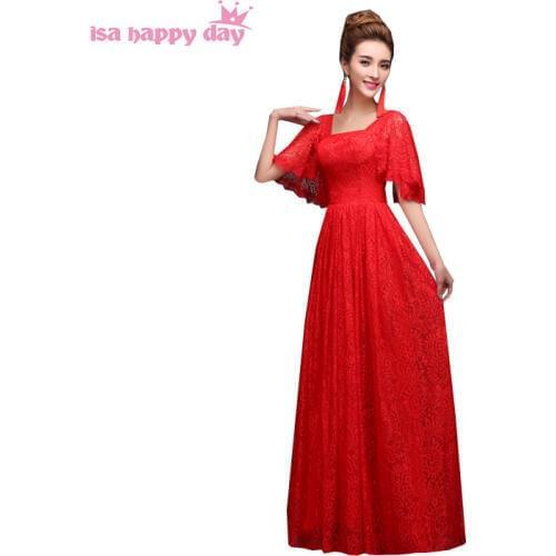 2020 new arrival formal lace of the bride red floor length evening gowns long dresses lace cap sleeved party dress new W2790
