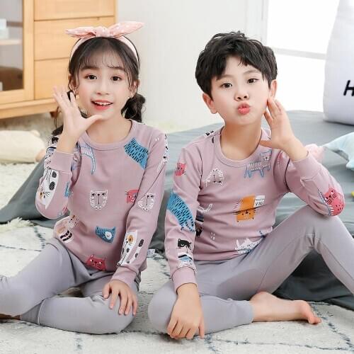 New Cotton Childrens Pajamas Sets Winter Warm Girls Boys Clothes Cartoon Kids Sleepwear Long Sleeve Tops Pants 2pcs Nightwear