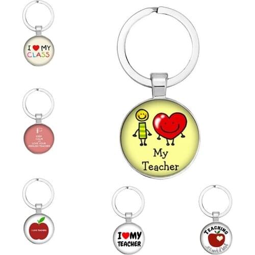 New Handmade Teacher Keychain Glass Cabochon Pendant Stylish Keychain Holder Happy Teachers Day Jewelry Gift Keychain