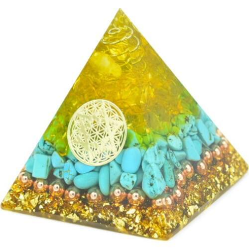 Orgon Energy Pyramid Crystal Healing Ornaments Reiki Crystal Turquoise Citrine Orgonite Emf Protection Chakra Symbol Home Decor