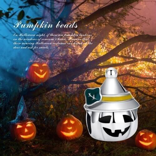 925 Sterling Silver Pumpkin Charms Yellow Enamel beads Fit Pandora Bracelet for Women Fashion Jewelry Halloween Gift wholesale