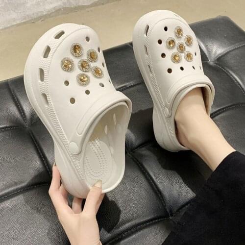 Trend Summer shoes Womens Platform Garden Shoes Sandals Clogs for Women Increase Outdoor Croks Beach Slippers Tongs rhinestone