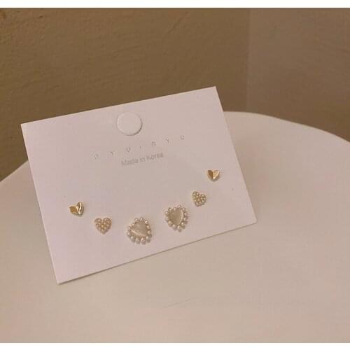 Heart Set Stud Earrings Silver Plated Opal Pearl Love Stud Earrings Korean Fashion Girl Stud Earrings Women Jewelry