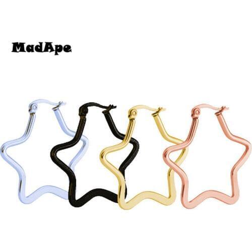 MadApe 2019 Hot Sale Star Hoop Earrings For Women Stainless Steel Fashion Earrings Wholesale Trendy Gold Color Hoop Earrings
