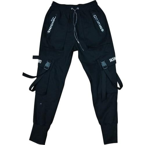 Streetwear Casual Mens Pants M-3Xl 2021 Spring Hip Hop Joggers Men Black Harem Pants Multi-Pocket Ribbons Man Sweatpants