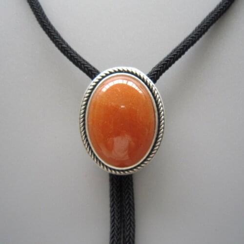 Original Nature Red Aventurine Stone Wedding Oval Bolo Tie Necklace Neck Tie