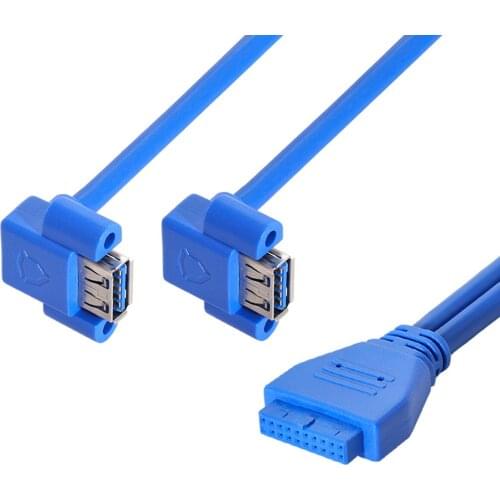 Xiwai USB 3.0 Type A Up Angled Dual Female to20 Pin 19 Pin Motherboard Box Header Slot Panel Mount Cable 50cm