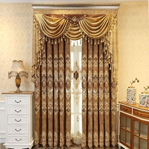 Custom Chenille Blackout Fabric Curtains European-style Curtain for Living Room and Bedroom High-quanlity Embroidery Curtains