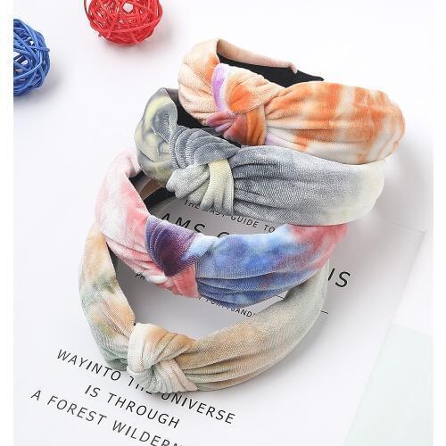 2020 New Arrival Tie-dye Hair Knotted Hair Band for Women Girl Velvet Headbands Hairbands Headwear Wide Side Hair Band