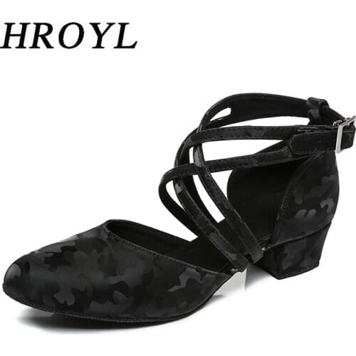 HROYL Womens Closed Toed Latin Dance Shoes Tango Salsa Dancing Shoes Ladies Ballroom Shoes For Dancing Heeled Shoes Girls