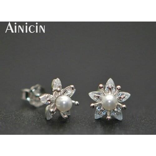 Cute S925 Sterling Silver Plum Blossom Flower 4mm Natural Freshwater Pearl Setting Fashoin Korean Women Jewelry 12pairs