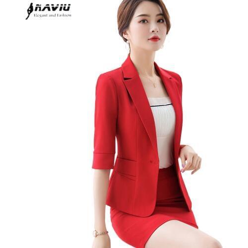 Naviu High Quality Women Suit Summer Fashion Temperament Formal Half Sleeve Blazer and Skirt Office Ladies Interview Work Wear