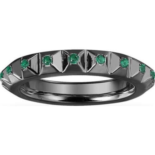 SLJELY Fashion Real 925 Sterling Silver Black and Green Spike Hedgehog Finger Ring Micro Cubic Zirconia for Women Brand Jewelry