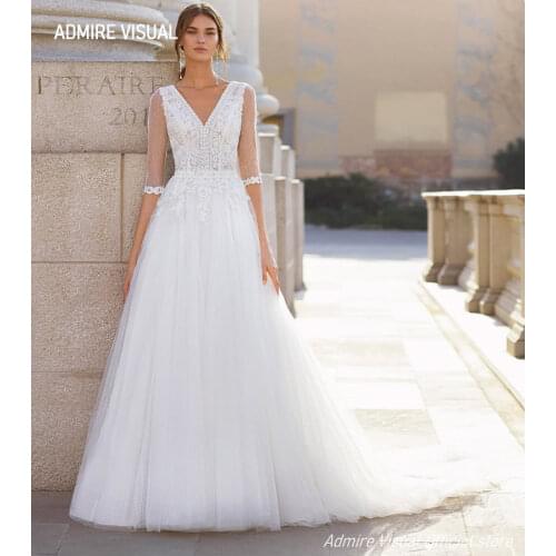 New Arrive Wedding Dress For Bride A-Line V-Neck Neckline Open-Back Custom Made Plus Size Bride Gown Vestidos De Novia
