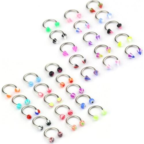 10/20pc Acrylic Nose Septum Ring Eyebrow Rings Lip Helix Ear Cartilage Piercing Circular Barbell Horseshoe Stud Body Jewelry 16G