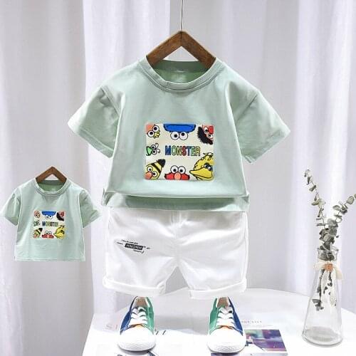 2021 Summer New Boys/Girls Clothing Baby Set Short Sleeve Children Cotton Cartoon Print T-Shirt+Pants 2pc Infant Kids Outfits