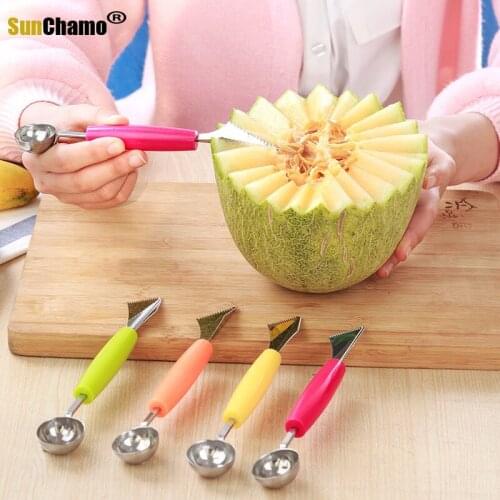 2 in1 Dual-head Fruit Ball Carving Knife Fruit watermelon Scoop Melon Digger Fruit Jar Potato Baller Ice Cream Spoon dropship