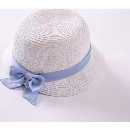 2016 Paper Straw White Hat Short Brim Sun Hats with Purple Bow for Girls Top Quality Girls Sun Protection Hats KidsTravel Hat