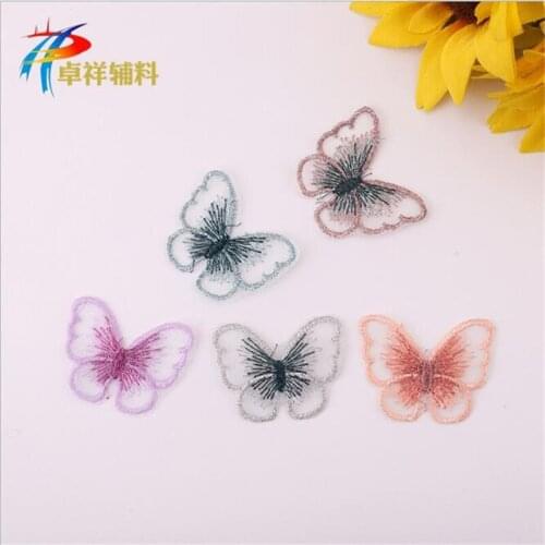50Pcs Clothing Accessories Patch Stickers DIY Handmade 4cm Single Layer Color Mesh Butterfly Embroidery Cloth Stickers