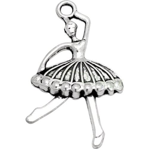 50pcs-Antique Tibetan Silver Ballerina Charms Pendant, Ballet Dancer Charms 35x22mm