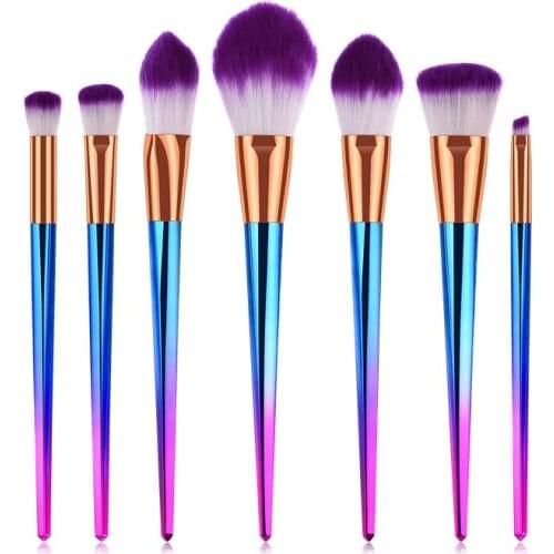 7PCS Makeup Brushes Set Rainbow Handle Diamond Foundation Powder Blush EyeShadow Lip Brush Beauty Makeup Tools T07061 TM003