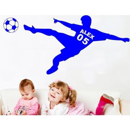 Free Shipping Personalized Custom Name Wall Sticker Vinyl Boy Shoot The Soccer Wall Mural For Room Art Decoration Y-601