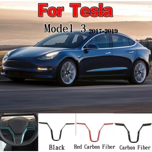 For Tesla Model 3 2017-2019 ABS plastic Black/Carbon Fiber Steering Wheel Sequin Steering Wheel Decoration Cover Car Accessories