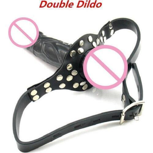 2018 BDSM Double Ended Dildo Mouth Gag Apertura Plug Fetish Fantasy Head Strap on Harness Sex Toys Strapon Dong Sex Product 167