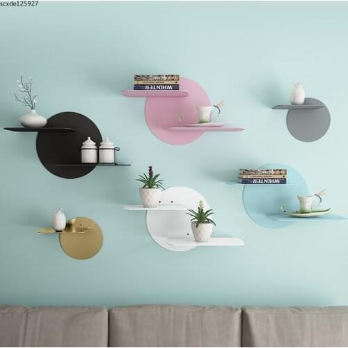 European Golden Metal Shelf Background Wall Wrought Iron Decoration Wall Hanging Storage Shelf Embedded Wall Decoration Modern